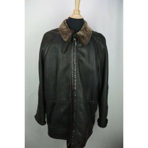 LaMatta Black Leather Shearling Long Mens Overcoat